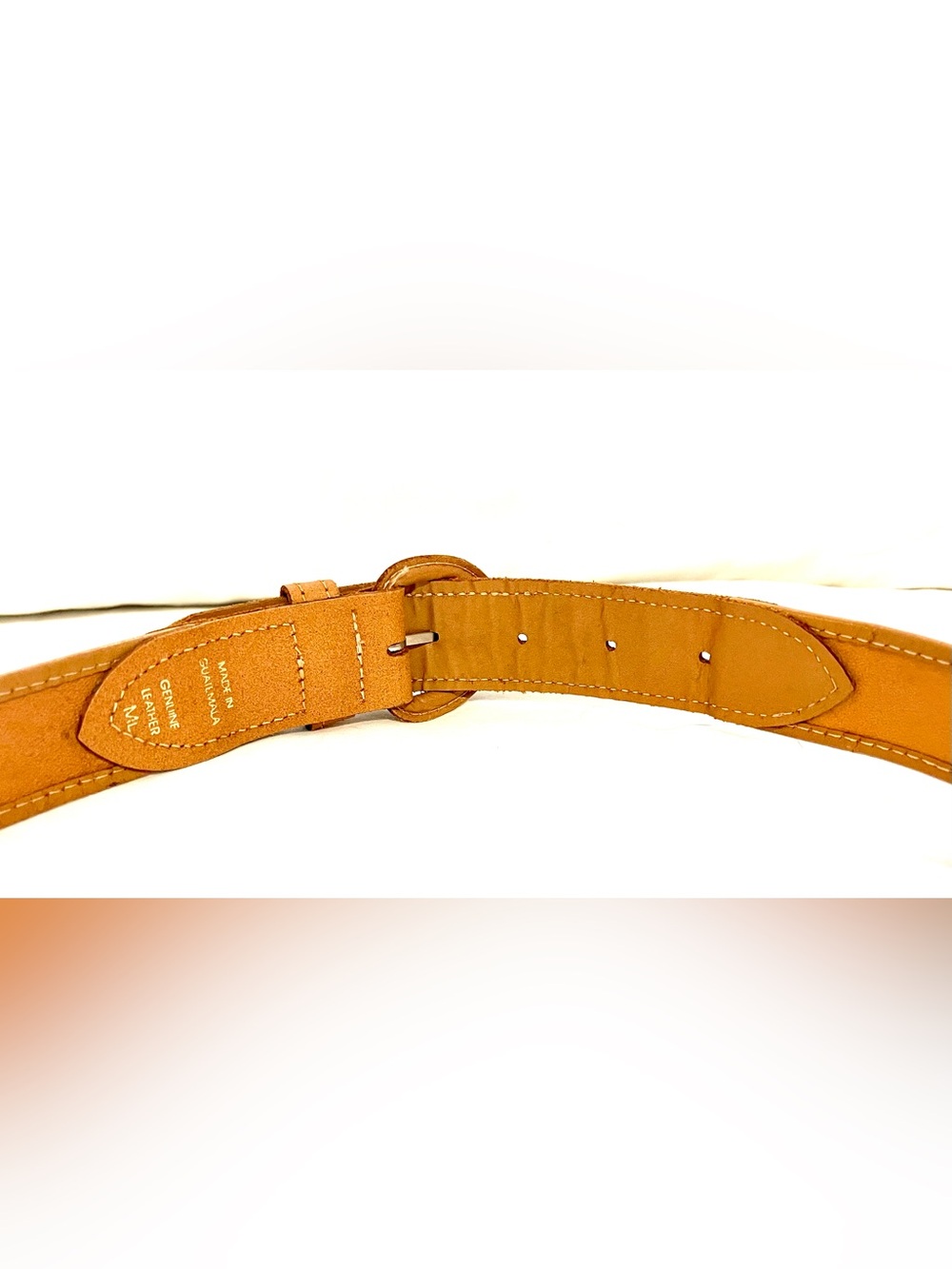 Guatemalan Handwoven Multicolor Woven Belt with Tan Leather Trim M/L - Picture 5 of 6